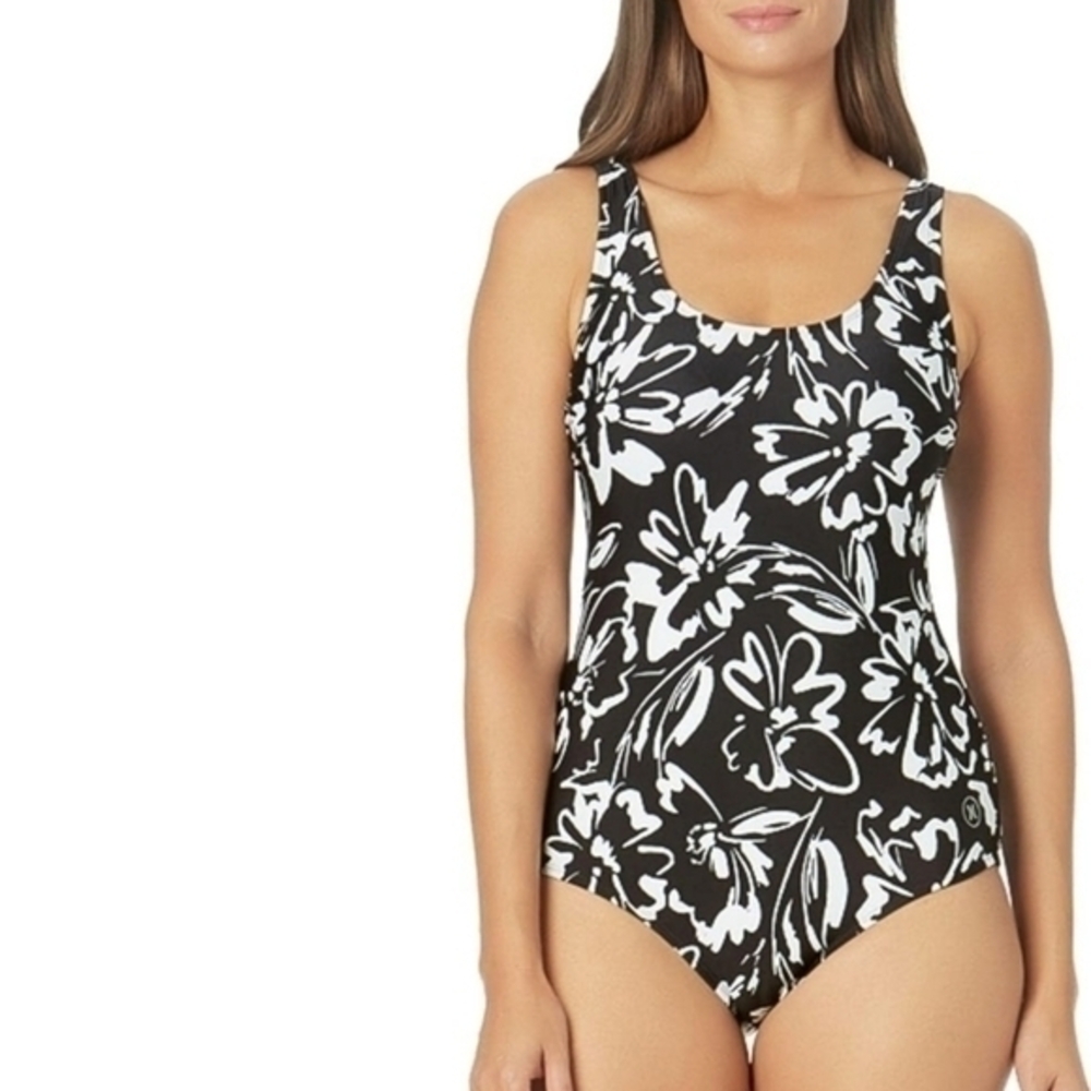 Hurley Women's Black & White Floral One Piece Swimsuit‎ in Ink Fresco